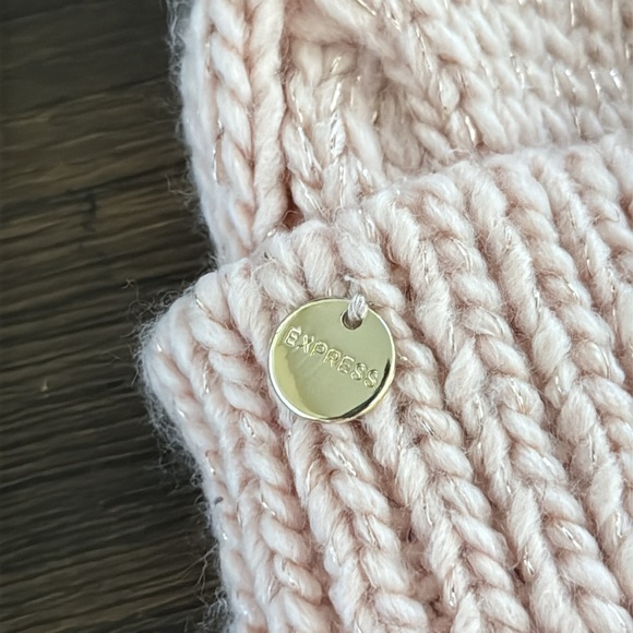 Express Pale Pink Knit Winter Beanie with Pom Pom - Picture 5 of 10